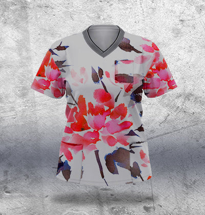 Abstract Flower Scrub Top Ladies